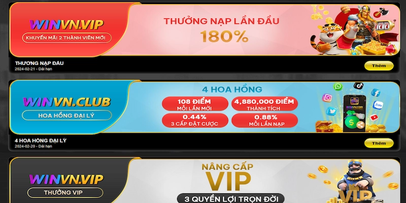 Ưu đãi tiền tỷ chỉ có tại WINVN Việt Nam